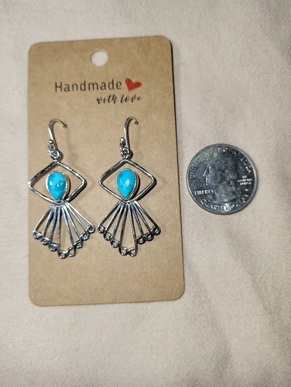 Handmade 925 Sterling Silver Earrings with Real Turquoise Stone